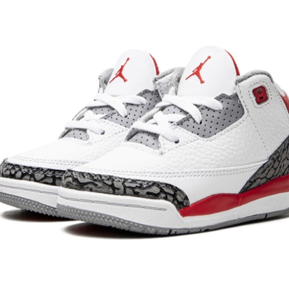White/Fire Red-Black Jordan 3 Retro (TD) size 2c
